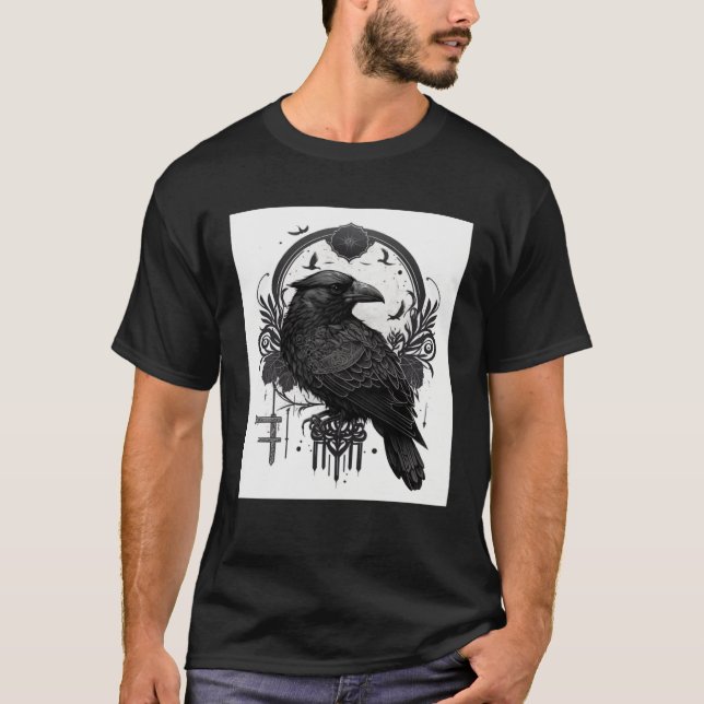 Gothic Raven Bird with Wiccan and Occult Symbols G T-Shirt (Vorderseite)