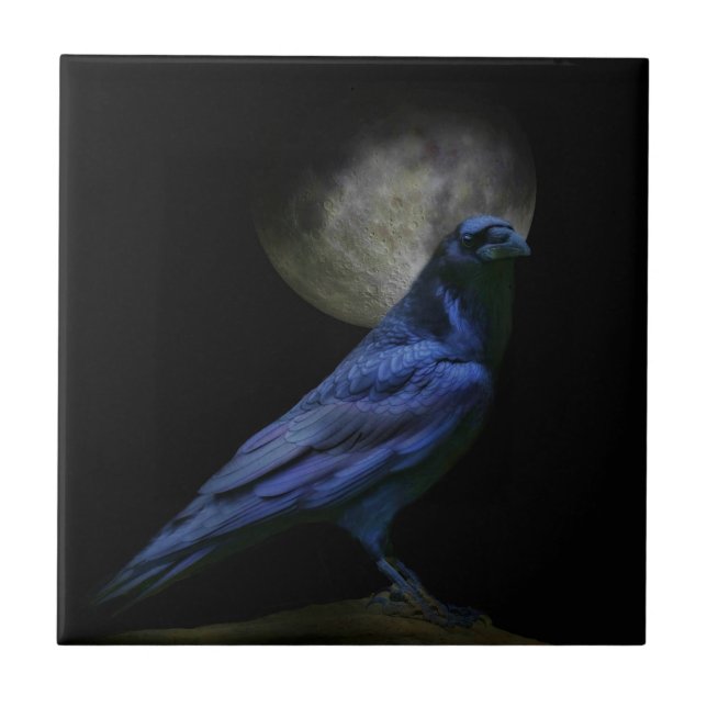 Gothic Raven Black Magic Kunstfliese Fliese (Vorderseite)