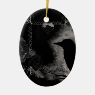 Gothic Raven Black Roses Schmuck Keramik Ornament