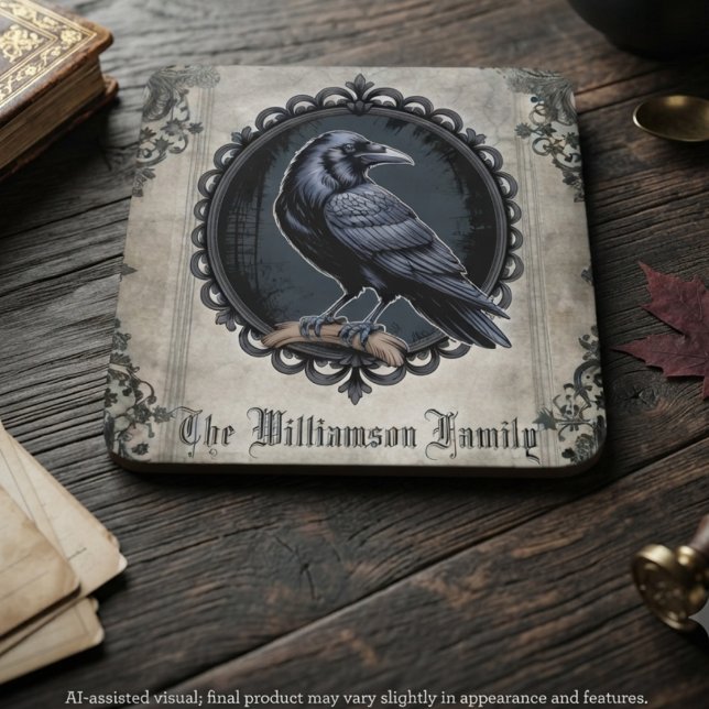 Gothic Raven Black Vintag Getränkeuntersetzer (Vintage gothic raven home decor for the dark academia fan — perfect birthday gift idea.)