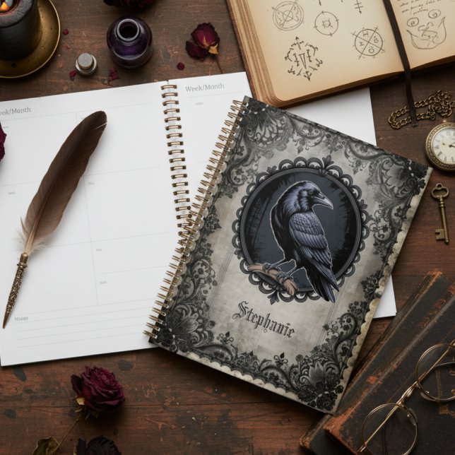 Gothic Raven Black Vintag Planer (Gothic Raven desk planner)