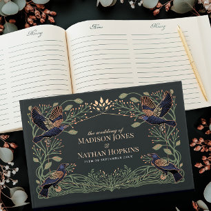 Gothic Raven Blumengrün-Blätter Hochzeit Gästebuch