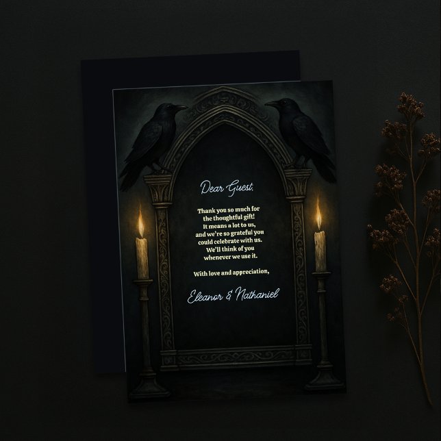 Gothic Raven Candlelight Arch Wedding Dankeskarte (Von Creator hochgeladen)