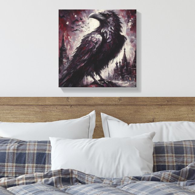Gothic Raven Crow Bird Malerei Schwarze Rote Kunst Leinwanddruck (Insitu (Schlafzimmer))