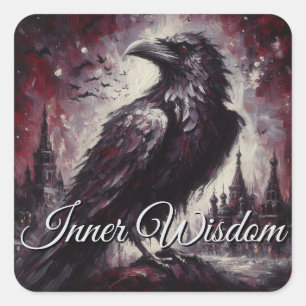 Gothic Raven Crow Bird Malerei Schwarze Rote Kunst Quadratischer Aufkleber
