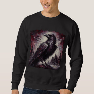 Gothic Raven Crow Bird Malerei Schwarze Rote Kunst Sweatshirt
