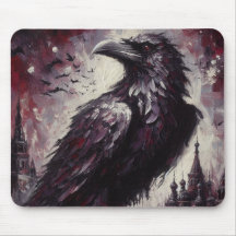 Gothic Raven Crow Bird Painting Black Gray