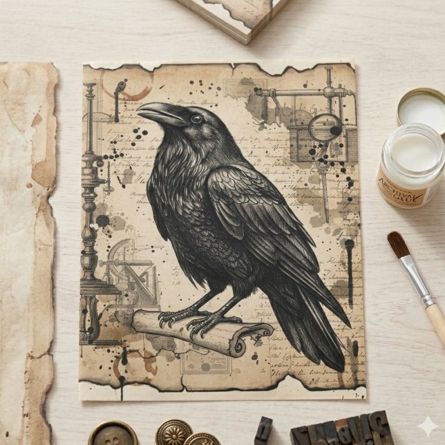 Gothic Raven Dark Academia Dekoratives Papier (Gothic raven decoupage tissue paper)