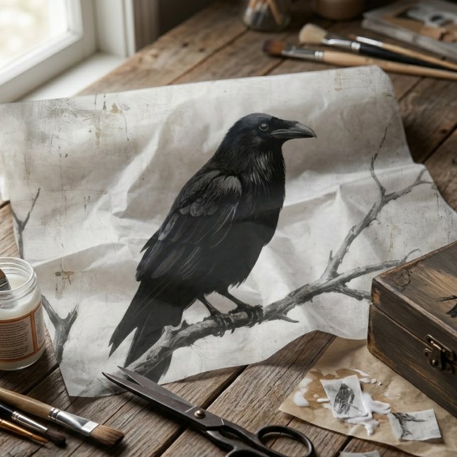 Gothic Raven Dark Academia Dekoratives Papier zum  (Gothic raven decoupage tissue paper)