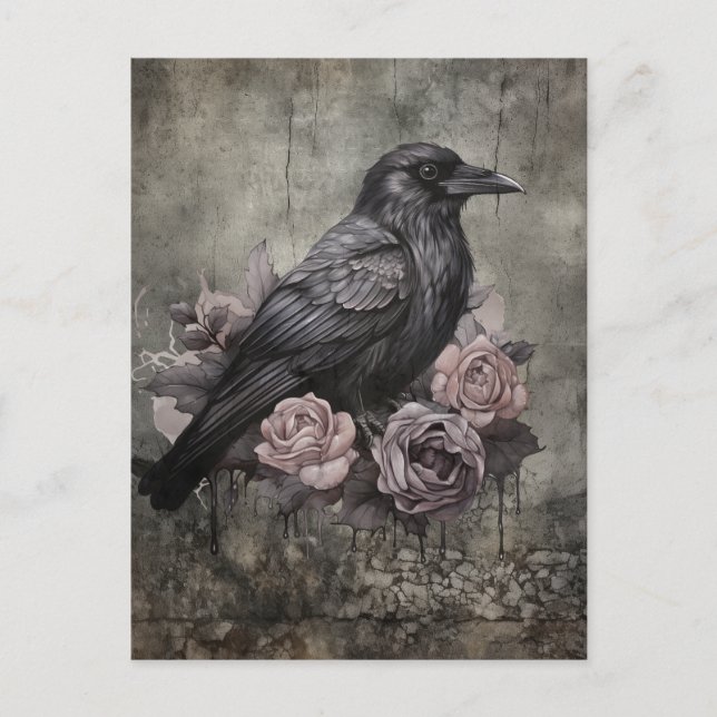 Gothic Raven Dark Academia Düster Postkarte (Vorderseite)
