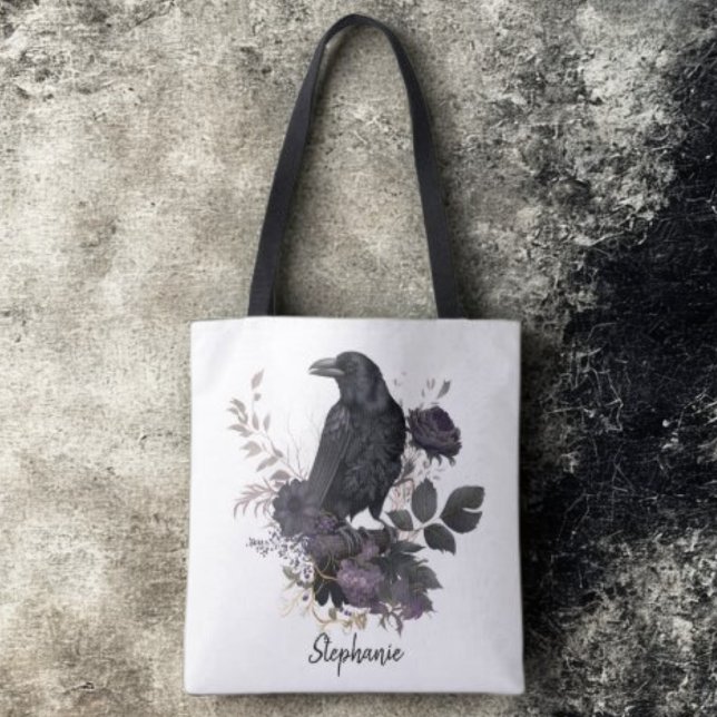 Gothic Raven Dark Academia Floral (Floral black raven personalized tote bag)