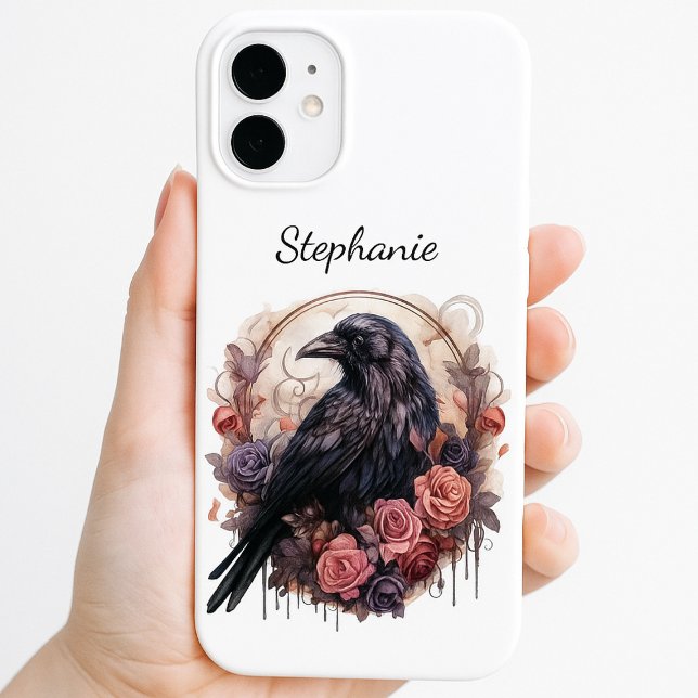 Gothic Raven Dark Academia Floral iPhone 16 Hülle (Dark academia floral raven phone case)