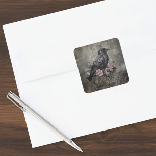Gothic Raven Dark Academia Floral Quadratischer Aufkleber