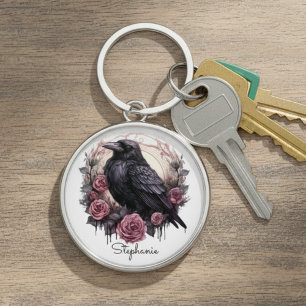 Gothic Raven Dark Academia Floral Schlüsselanhänger