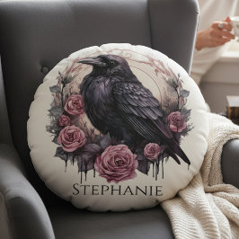 Gothic Raven Dark Academia Wohndekoration Akzent Rundes Kissen