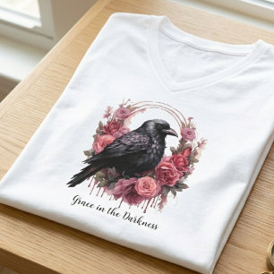 Gothic Raven Floral Dark Academia V-Ausschnitt T-Shirt