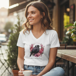 Gothic Raven Floral Dark Academia V-Ausschnitt T-Shirt