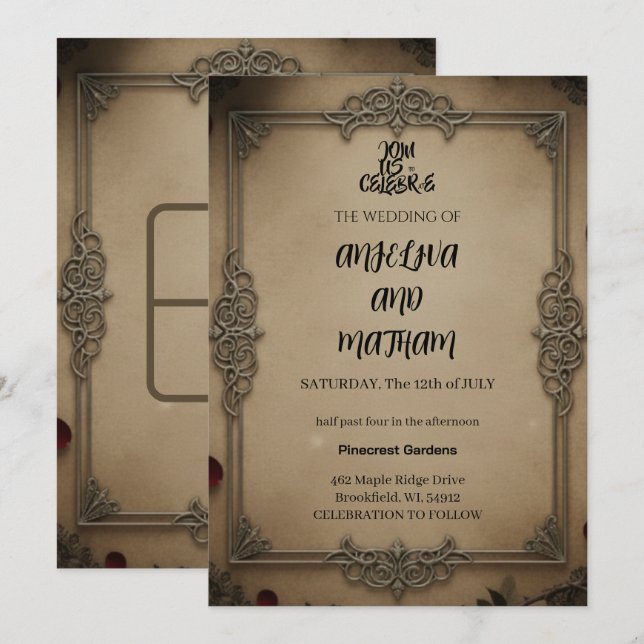 Gothic Raven Floral Wedding Arch Invitation Einladung (Vorne/Hinten)