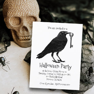 Gothic Raven Halloween-Party Einladungspostkarte