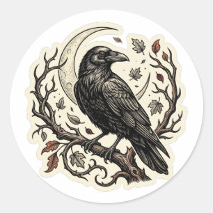 Gothic Raven Halloween Vintage Sticker Gravur