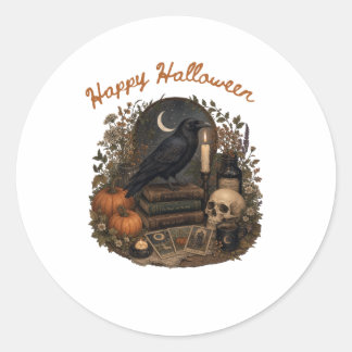 Gothic Raven Hexen Halloween Cottagecore Runder Aufkleber