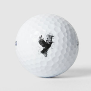 Gothic Raven Illustration: Rauch und Federn Golfball