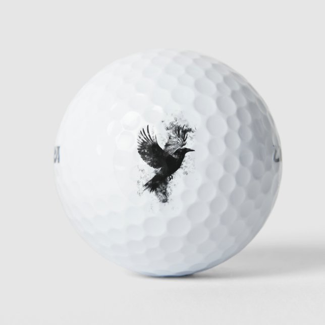 Gothic Raven Illustration: Rauch und Federn Golfball (Vorderseite)