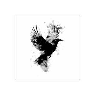 Gothic Raven Illustration: Rauch und Federn Gummistempel