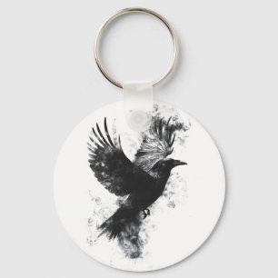 Gothic Raven Illustration: Rauch und Federn Schlüsselanhänger