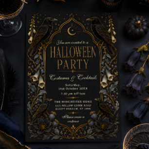 Gothic Raven Kostüme & Cocktails Halloween Einladung