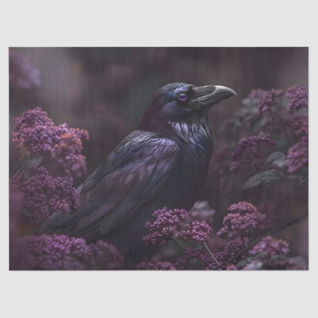 Gothic Raven Lila Foliage Decoupage Seidenpapier (Vorderseite)