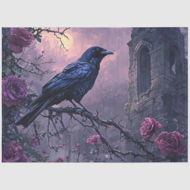Gothic Raven Lila Rose Decoupage Seidenpapier (Vorderseite)