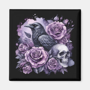 Gothic Raven Lila Rose Skull Magnet