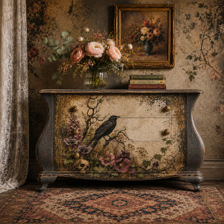 Gothic Raven & Lila Wildblumen-Decoupage-Papier Seidenpapier