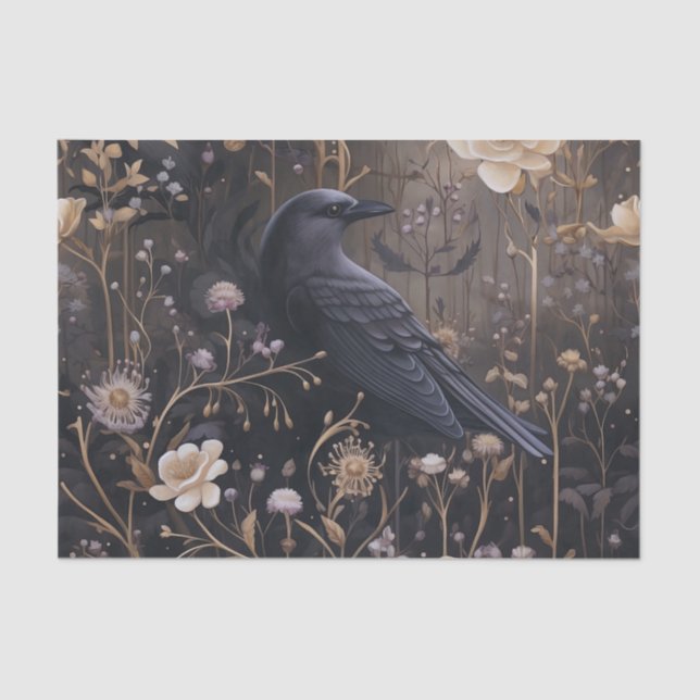 Gothic Raven mit Blume Vintag Halloween Seidenpapier (Vorderseite)