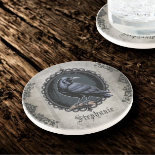 Gothic Raven mit Namen Getränkeuntersetzer