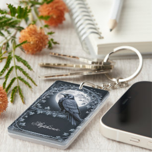 Gothic Raven Mond Dunkle Akademie Schlüsselanhänger