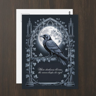 Gothic Raven Mond Kunst Postkarte