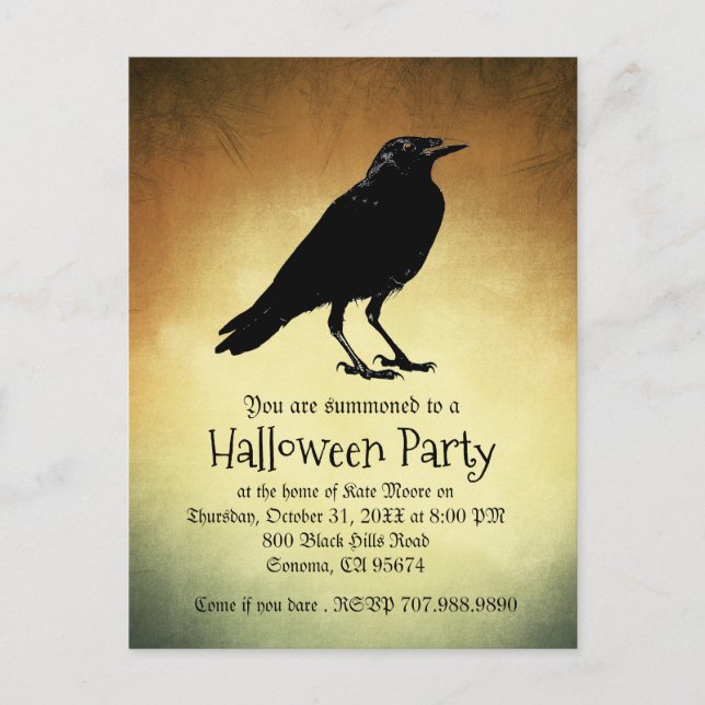 Gothic Raven nie mehr Halloween-Party Einladungspostkarte (Vorderseite)