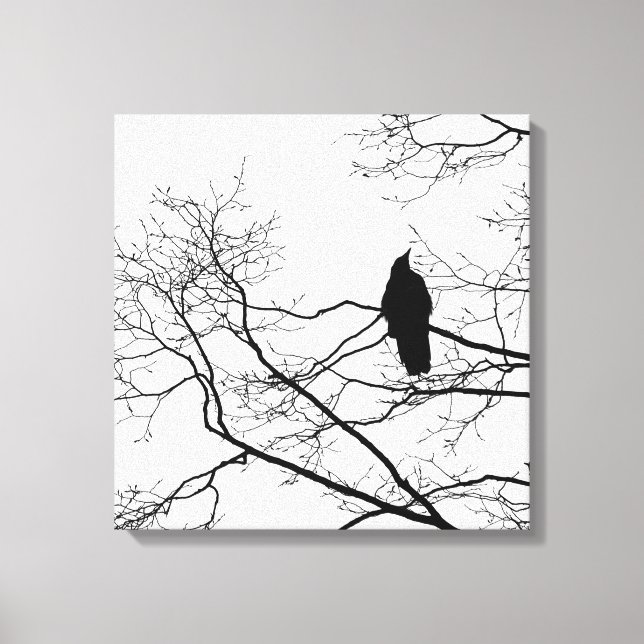 Gothic Raven on a Treff Branch Art Leinwand (Vorderseite)