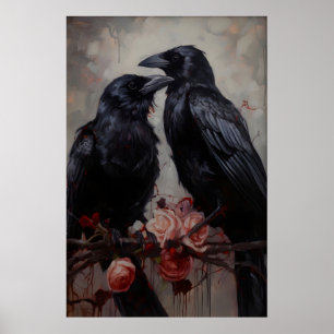 Gothic Raven Paar Kunstprint viktorianischer Rabe Poster