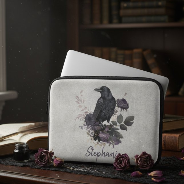Gothic Raven Personalisierte Dunkle Flora Laptopschutzhülle (Dark academia laptop sleeve)