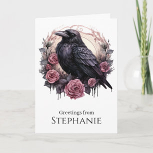 Gothic Raven Pink Rose Dunkle Akademie Karte