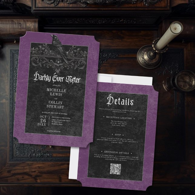 Gothic Raven Purple Darkly Ever After Wedding Einladung (Von Creator hochgeladen)