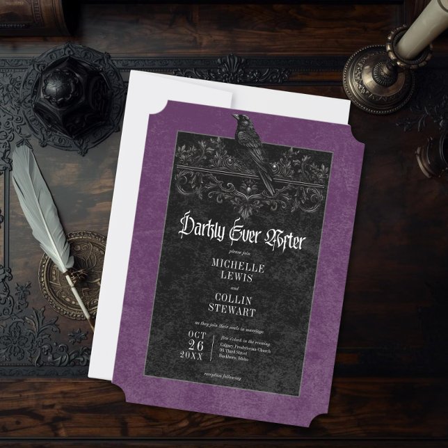 Gothic Raven Purple Darkly Ever After Wedding Einladung (Von Creator hochgeladen)