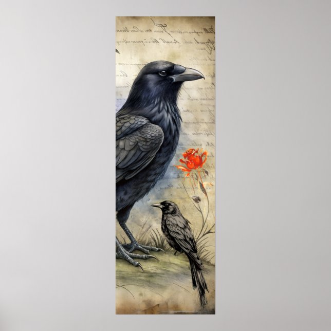 Gothic Raven Red & Rose Poster (Vorne)