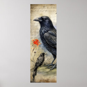 Gothic Raven Red & Rose Poster