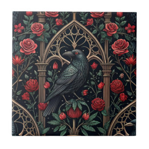 Gothic Raven Rosen Ornamentales Muster Fliese