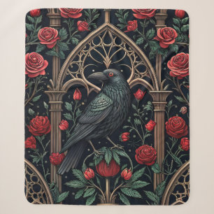 Gothic Raven Rosen Ornamentales Muster Sherpadecke