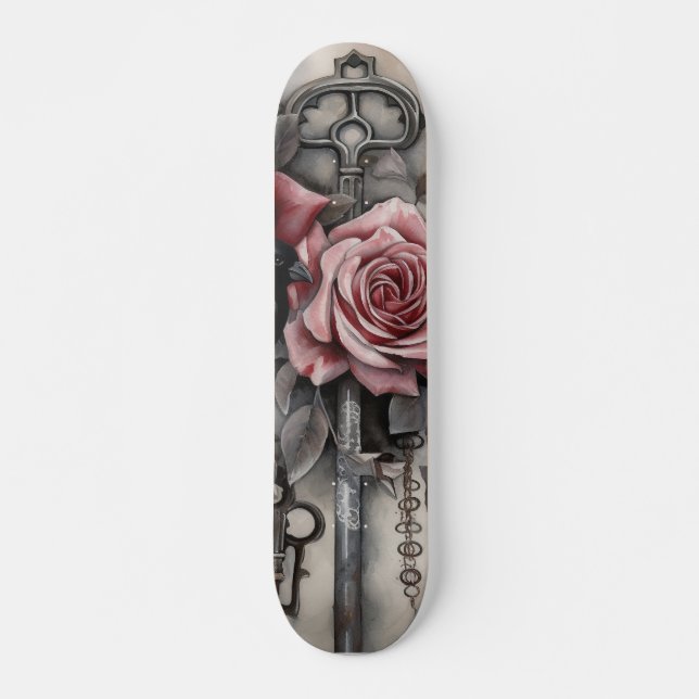 Gothic Raven & Roses Skateboard  (Vorne)